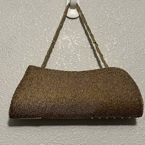 La Regale oval clutch purse evening bag cocktail bag gold with rhinestones - Picture 3 of 10